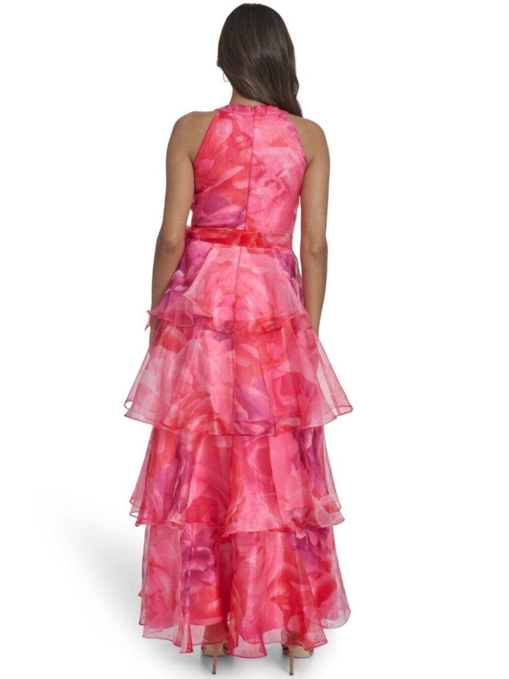 Eliza J Pink Floral Tiered Halter Formal Gown Maxi Dress Size 14 NWT - Picture 6 of 6